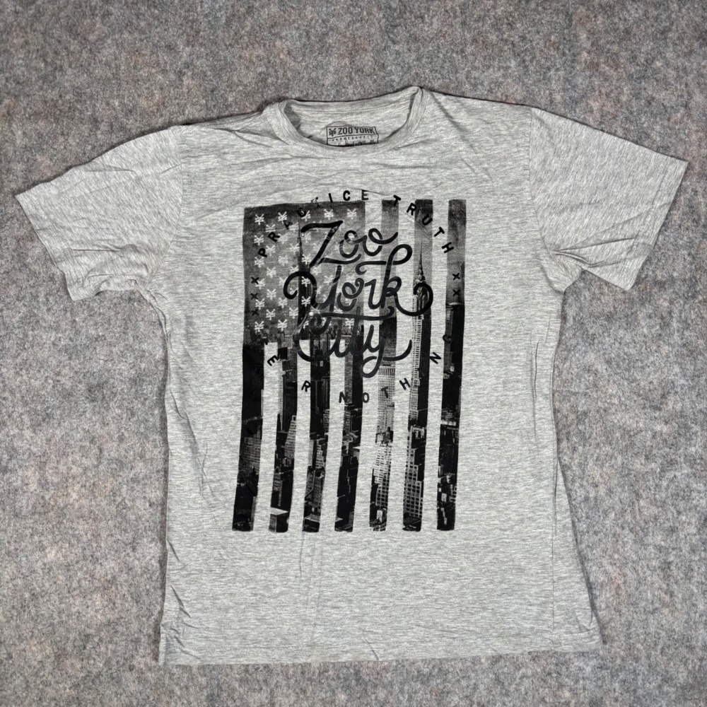Zoo York Graphic T-Shirt Kids Size L 14/16 Gray Excellent NYC Skyline Skater